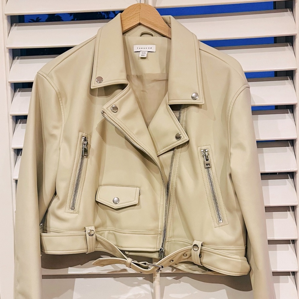 Cream Women's Faux Leather Jacket